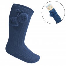 S355-SB: Steel Blue Knee Length Socks w/Pom Pom (0-24 Months)